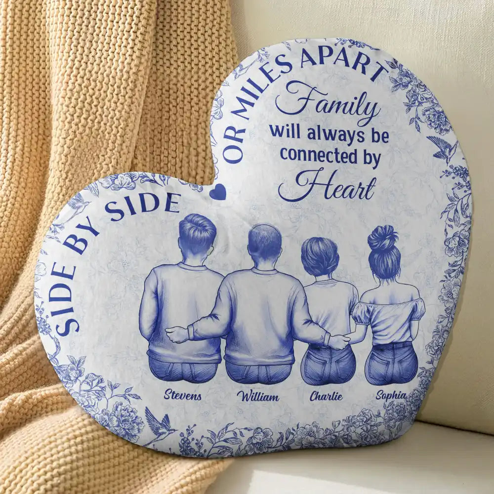 Family Will Always Be Connected By Heart - Personalized Heart Shaped Pillow
