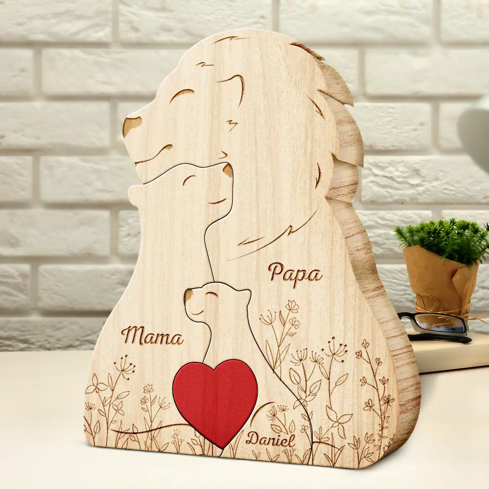 Family Lions - Gift For Parents, Father, Mother - Personalized Custom Shaped Wooden Puzzle