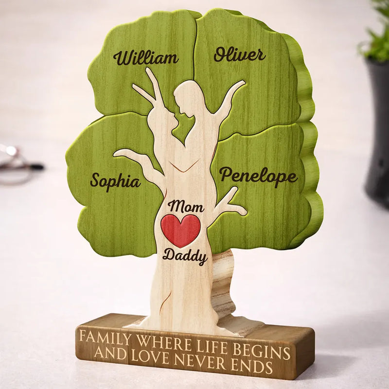 Family,Love,Gift For Mother,Gift For Father - Family Where Life Begins And Love Never Ends - Personalized Custom Shaped Wooden Puzzle