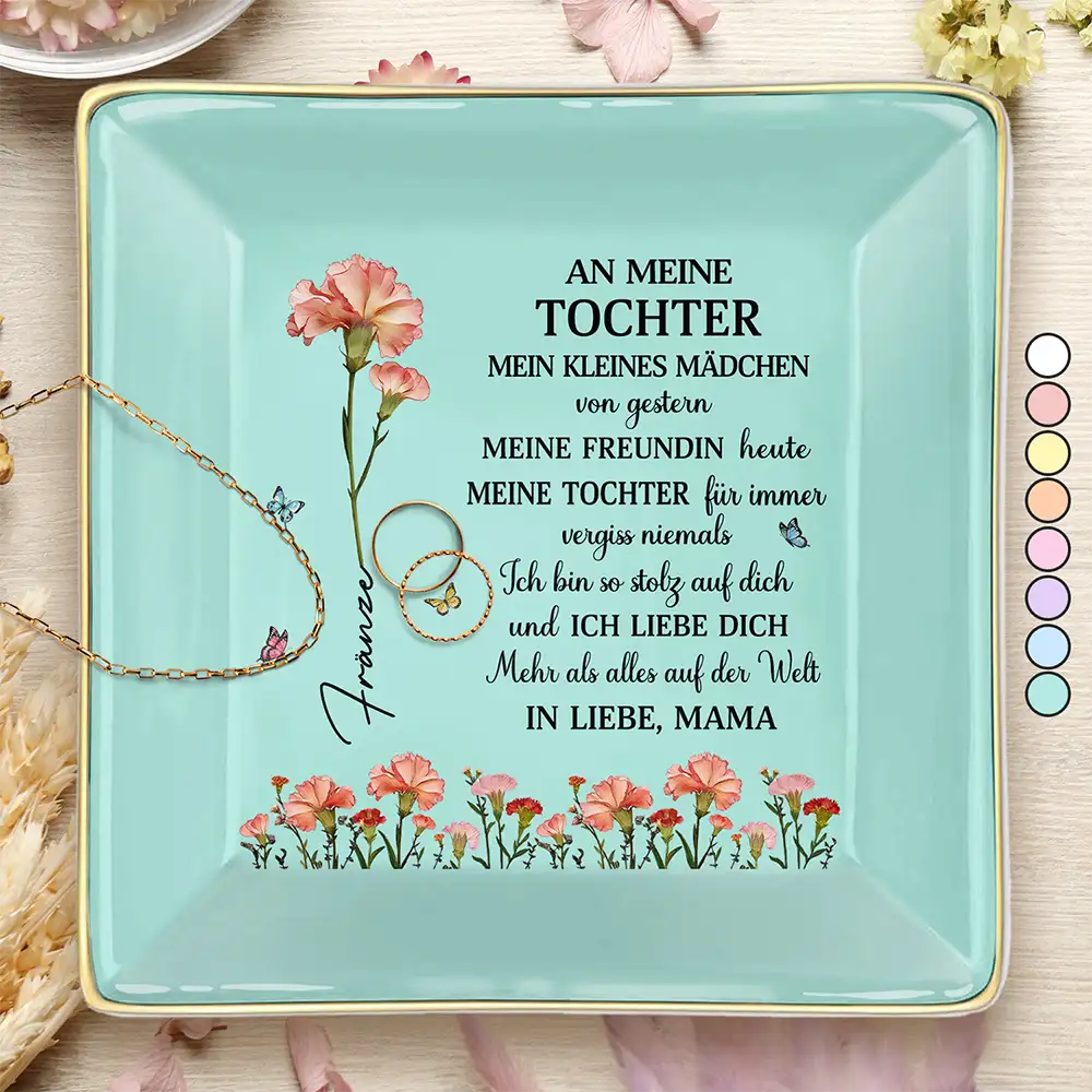 Gift For Women,Gift For Daughter,Gift For Grandkids,Happy,Non-Eng,German,Non-Eng,Icon - Faux-Pressed Geburtsblume Meine Tochter Für Immer - Personalisierte Schmuckschale