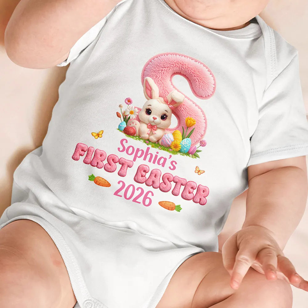 Faux Chenille Bunny Alphabet Letters - Personalized Baby Onesie