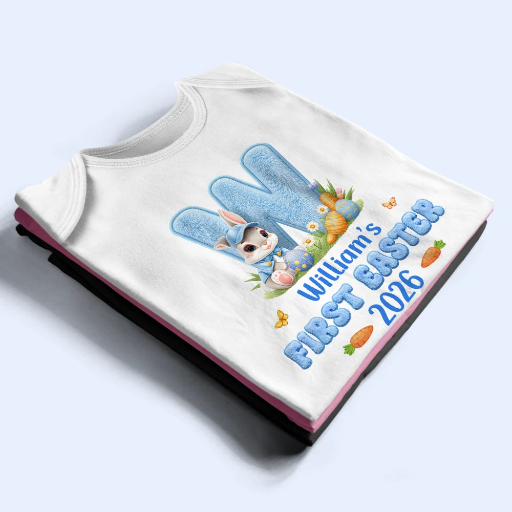 Easter,Gift For Kids,Grandma - Grandkids,Gift For Grandkids,Grandpa - Grandkids,Dad - Children,Mom - Children,Happy - Faux Chenille Bunny Alphabet Letters - Personalized Baby Onesie