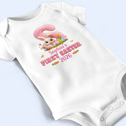 Easter,Gift For Kids,Grandma - Grandkids,Gift For Grandkids,Grandpa - Grandkids,Dad - Children,Mom - Children,Happy - Faux Chenille Bunny Alphabet Letters - Personalized Baby Onesie