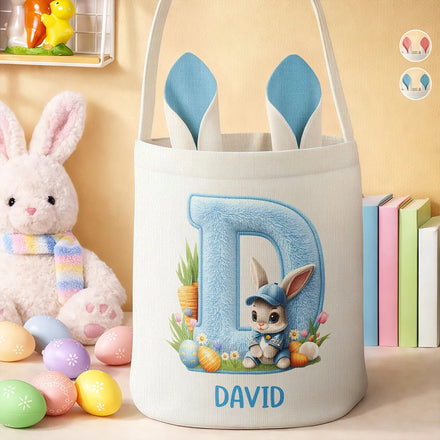 Faux Embroidery Effect Chenille Bunny Alphabet Letters - Personalized Bunny Ears Bucket Bag