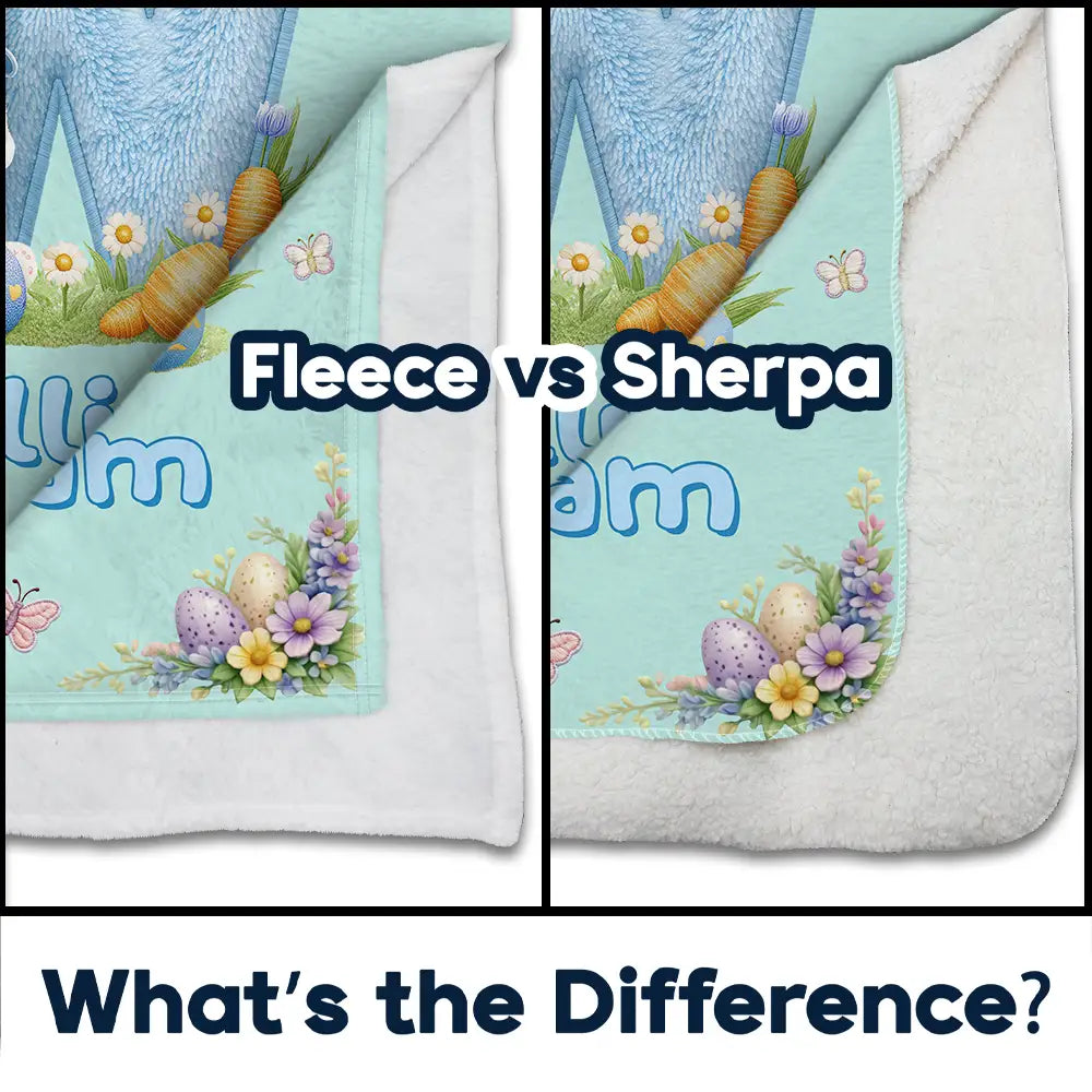 Easter,Non-Eng,Gift For Kids,Gift For Grandkids,Grandma - Grandkids,Grandpa - Grandkids,Dad - Children,Mom - Children,Happy - Faux Chenille Bunny Alphabet Letters - Personalized Fleece Blanket, Sherpa Blanket