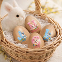 Easter,Non-Eng,Gift For Kids,Gift For Grandkids,Grandma - Grandkids,Grandpa - Grandkids,Dad - Children,Mom - Children,Happy - Faux Embroidery Effect Chenille Bunny Alphabet Letters - Personalized Musical Wooden Easter Egg Shaker