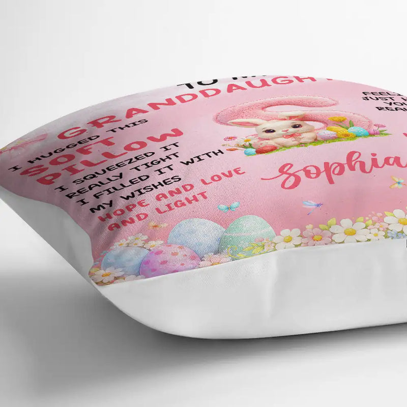 Easter,Gift For Kids,Gift For Grandkids,Grandma - Grandkids,Grandpa - Grandkids,Happy - Faux Embroidered Bunny Hugging Initial Letter - Personalized Pillow