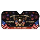 America 250th, Independence Day, Family, Proud, Custom Text - Faux Embroidery Effect America 250th Anniversary - Personalized Auto Sunshade