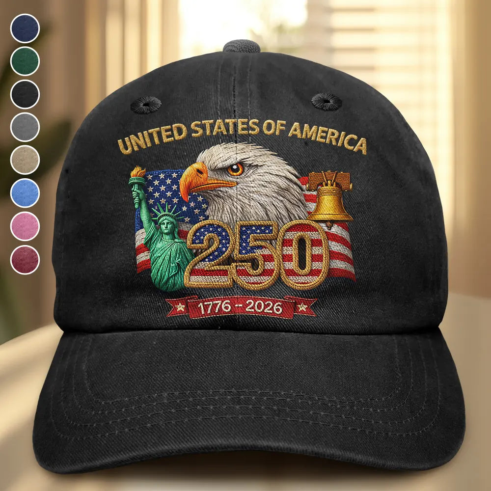 Faux Embroidery Effect USA 250th Anniversary - Personalized Vintage Washed Denim Cap