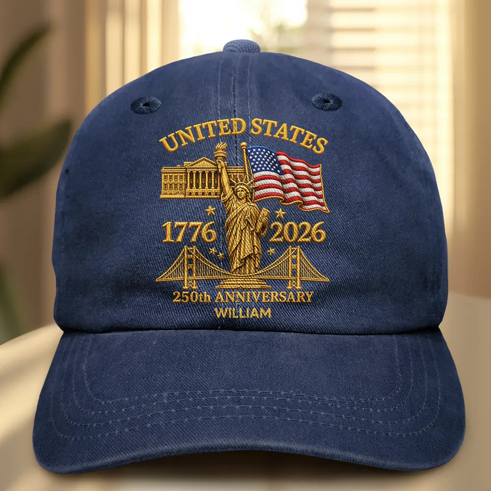 Faux Embroidery Effect America 250th Anniversary - Personalized Vintage Washed Denim Cap