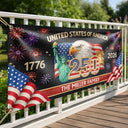Family, Parents, Happy, America 250th - Faux Embroidery Effect America 250th Anniversary Family Name - Personalized Horizontal Banner