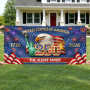 Family, Parents, Happy, America 250th - Faux Embroidery Effect America 250th Anniversary Family Name - Personalized Horizontal Banner