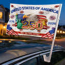 Independence Day,America 250th,Family,Proud - Faux Embroidery Effect America 250th Anniversary Family Name - Personalized Car Flag