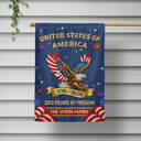 America 250th, Independence Day, Family, Proud, Custom Text - Faux Embroidery Effect America 250th Anniversary Family Name - Personalized Flag