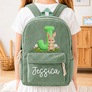 Playful, Back To School, Gift For Kids, Icon - Faux Embroidery Effect Chenille Animal & Alphabet Letters - Personalized Corduroy Backpack