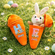 Easter,Happy,Gift For Kids,Dad - Children,Mom - Children,Grandpa - Grandkids,Grandma - Grandkids,Gift For Grandkids - Faux Embroidery Effect Chenille Bunny Alphabet Letters - Personalized Plush Reversible Carrot Bunny Keychain