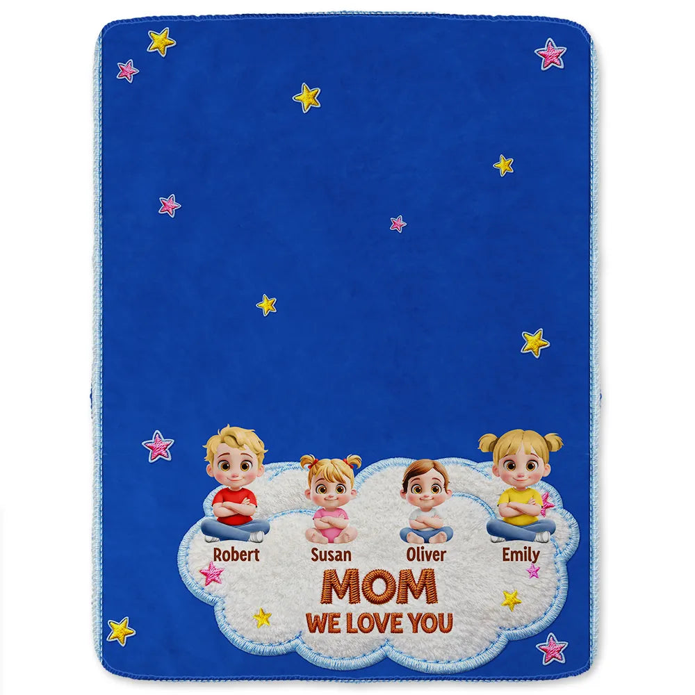 Gift For Grandma,Gift For Grandpa,Grandpa - Grandkids,Grandma - Grandkids,Gift For Women,Gift For Men,Happy - Faux Embroidery Effect Grandkids Mom Grandma We Love You - Personalized Fleece Blanket, Sherpa Blanket