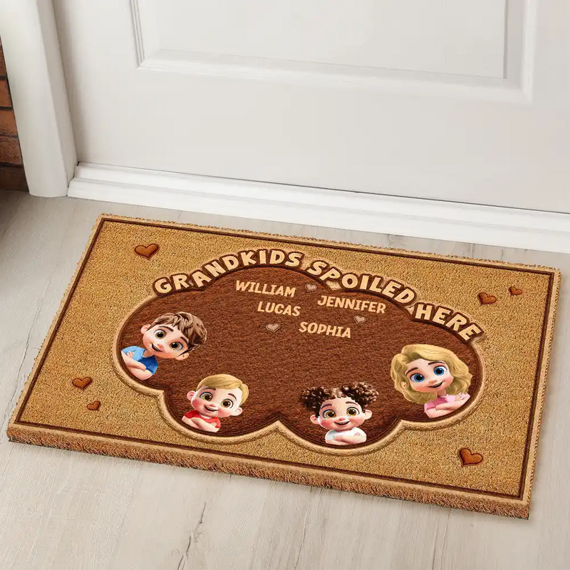 Gift For Grandma,Gift For Grandpa,Grandpa - Grandkids,Grandma - Grandkids,Gift For Women,Gift For Men,Happy - Faux Embroidery Effect Grandkids Spoiled Here - Personalized Coconut Doormat