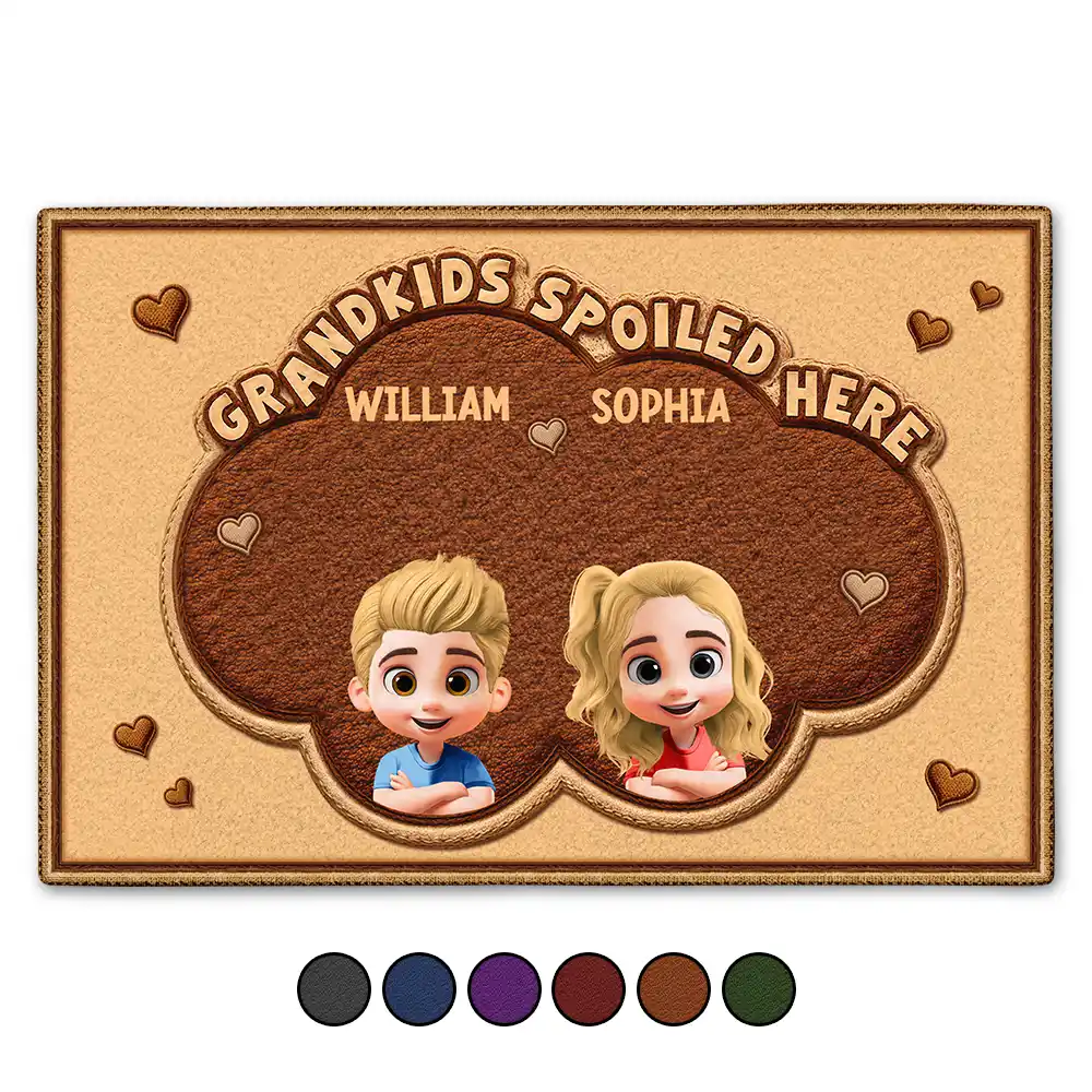 Faux Embroidery Effect Grandkids Spoiled Here - Personalized Doormat