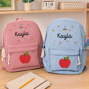 Back To School, Gift For Kids, Adorable, Icon - Faux Embroidery Effect Kid's Name - Personalized Corduroy Backpack