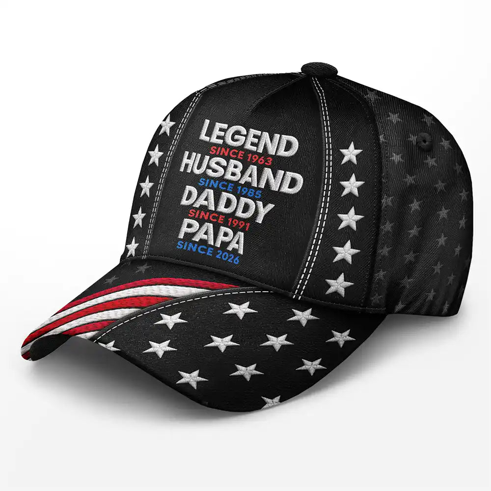 Gift For Grandpa,Gift For Father,Gift For Men,Happy,Independence Day,Proud - Faux Embroidery Effect Legend Husband Daddy Grandpa - Personalized Classic Cap