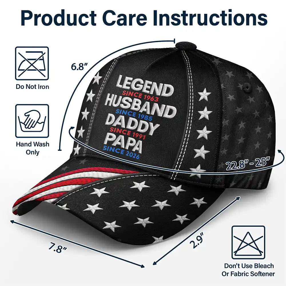 Gift For Grandpa,Gift For Father,Gift For Men,Happy,Independence Day,Proud - Faux Embroidery Effect Legend Husband Daddy Grandpa - Personalized Classic Cap