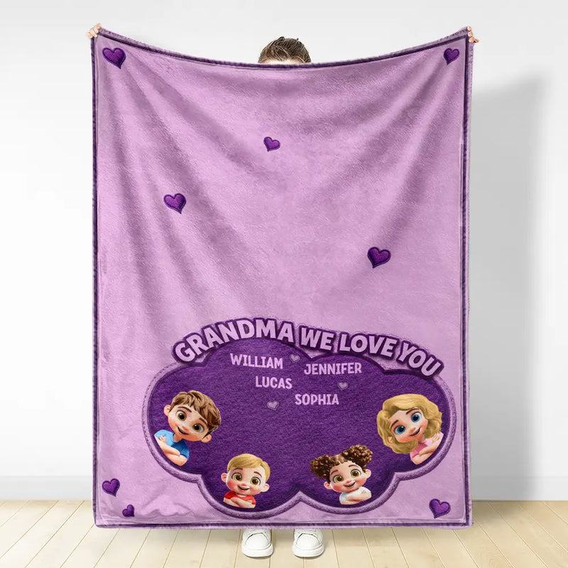 Gift For Grandma,Gift For Grandpa,Grandpa - Grandkids,Grandma - Grandkids,Gift For Women,Gift For Men,Happy - Faux Embroidery Effect Mom Grandma We Love You - Personalized Fleece Blanket, Sherpa Blanket