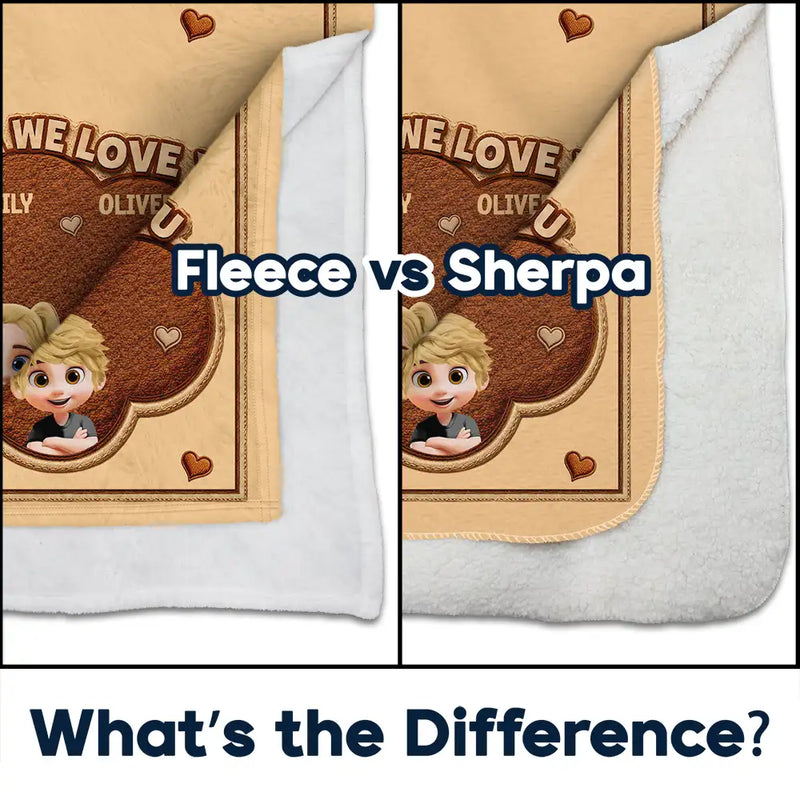 Gift For Grandma,Gift For Grandpa,Grandpa - Grandkids,Grandma - Grandkids,Gift For Women,Gift For Men,Happy - Faux Embroidery Effect Mom Grandma We Love You - Personalized Fleece Blanket, Sherpa Blanket