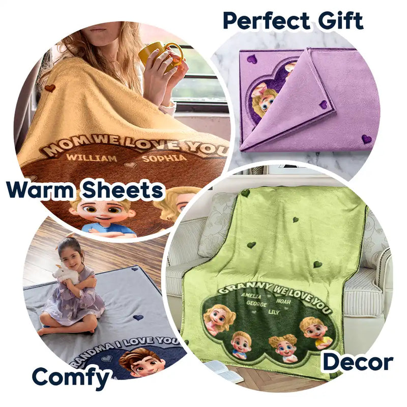 Gift For Grandma,Gift For Grandpa,Grandpa - Grandkids,Grandma - Grandkids,Gift For Women,Gift For Men,Happy - Faux Embroidery Effect Mom Grandma We Love You - Personalized Fleece Blanket, Sherpa Blanket