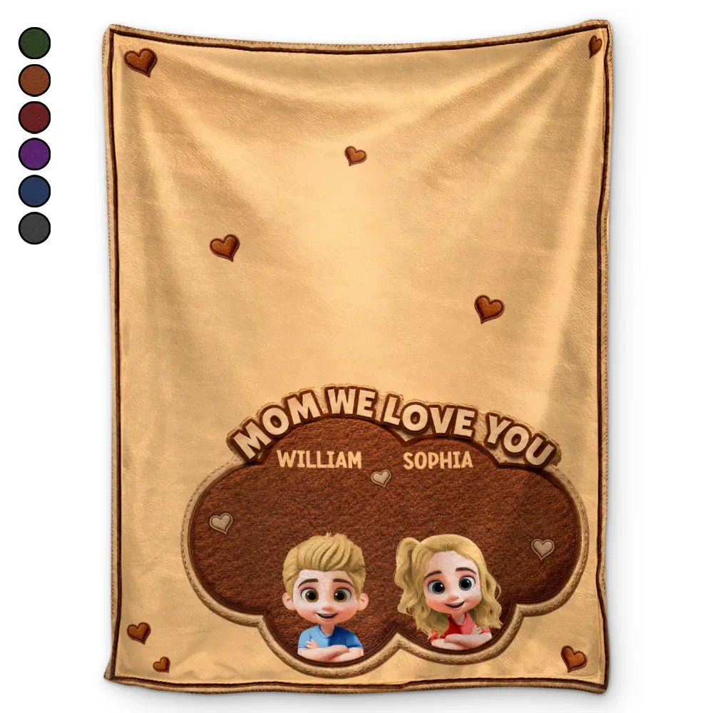 Faux Embroidery Effect Mom Grandma We Love You - Personalized Fleece Blanket, Sherpa Blanket
