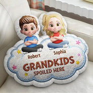 Gift For Grandma,Gift For Grandpa,Grandpa - Grandkids,Grandma - Grandkids,Gift For Women,Gift For Men,Happy - Faux Embroidery Effect Spoiled Grandkids Live Here - Personalized Custom Shaped Pillow
