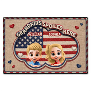 Gift For Grandma,Gift For Grandpa,Gift For Grandparents,Happy - Faux Embroidery Effect Star & Stripes Grandkids Spoiled Here - Personalized Doormat