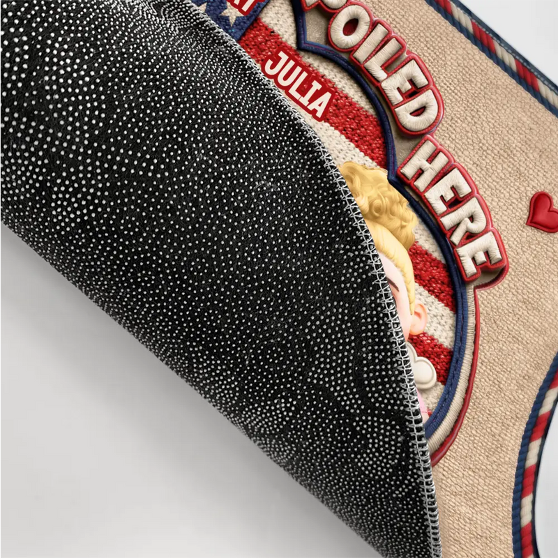 Gift For Grandma,Gift For Grandpa,Gift For Grandparents,Happy - Faux Embroidery Effect Star & Stripes Grandkids Spoiled Here - Personalized Doormat