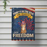 Pet Lovers,Pet Mom,Pet Dad,Dog Lovers,Dog Mom,Dog Dad,Cat Lovers,Cat Mom,Cat Dad,Custom Photo,Happ - Faux Embroidery Effect Star & Stripes Pawty In The USA - Personalized Flag
