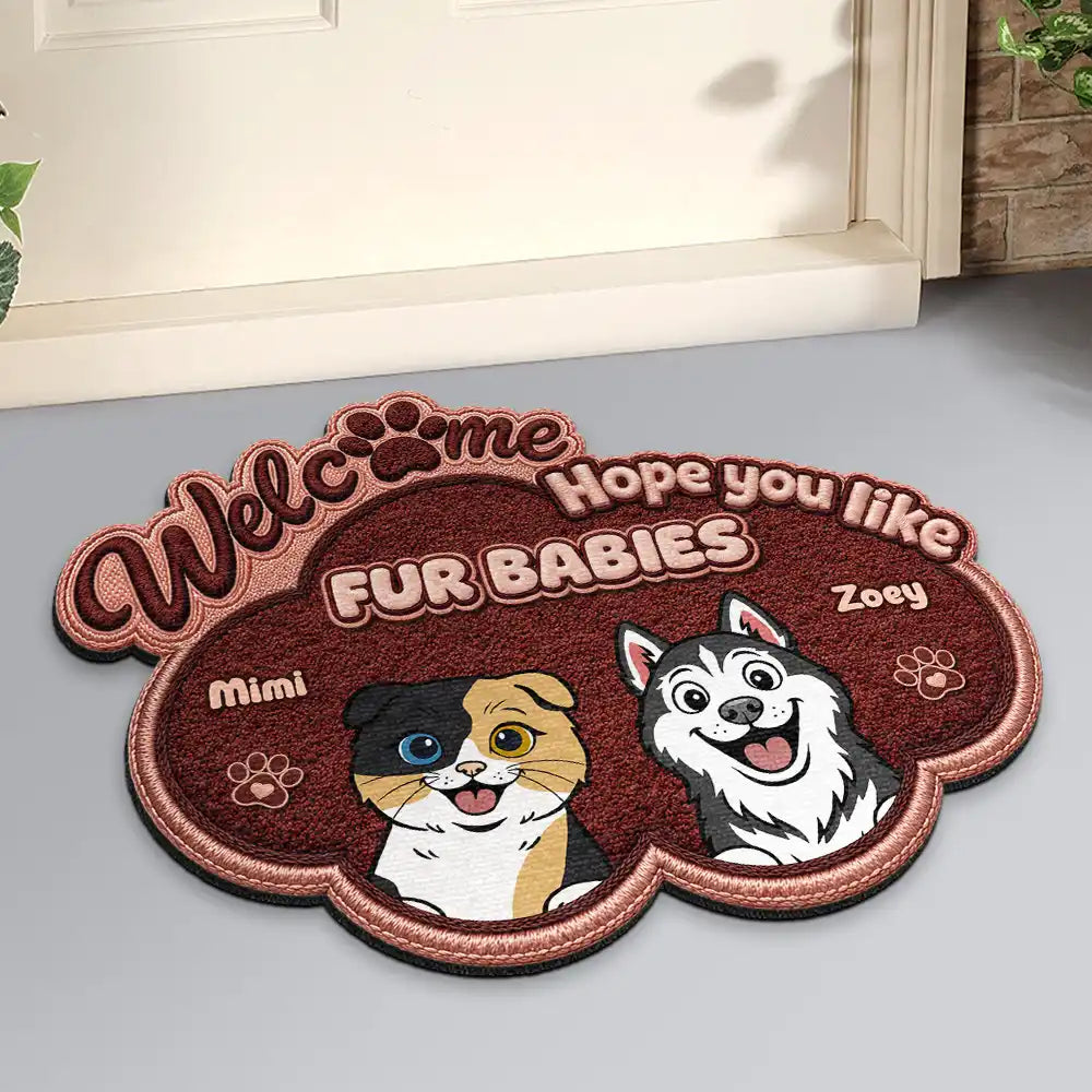 Vector, Pet Lovers,Pet Mom,Pet Dad,Pet Couple,Dog Lovers,Dog Mom,Dog Dad,Dog Couple,Cat Lovers,Cat Mom,Cat Dad,Cat Couple,Family,Happy,Top Market, Top Market -  Faux Embroidery Effect Welcome Hope You Like Dog Cat - Personalized Custom Shaped Doormat