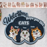Vector, Pet Lovers,Pet Mom,Pet Dad,Pet Couple,Dog Lovers,Dog Mom,Dog Dad,Dog Couple,Cat Lovers,Cat Mom,Cat Dad,Cat Couple,Family,Happy,Top Market, Top Market -  Faux Embroidery Effect Welcome Hope You Like Dog Cat - Personalized Custom Shaped Doormat