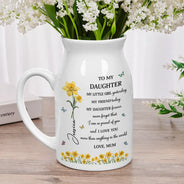 Gift For Daughter, Gift For Women, Happy, Gift For Grandkids - Faux Pressed Birth Flower My Daughter Forever - Personalized Ceramic Flower Vase