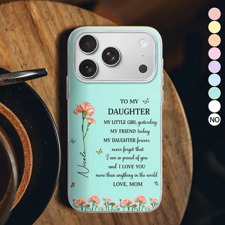 Faux Pressed Birth Flower My Daughter Forever - Personalized Clear Phone Case