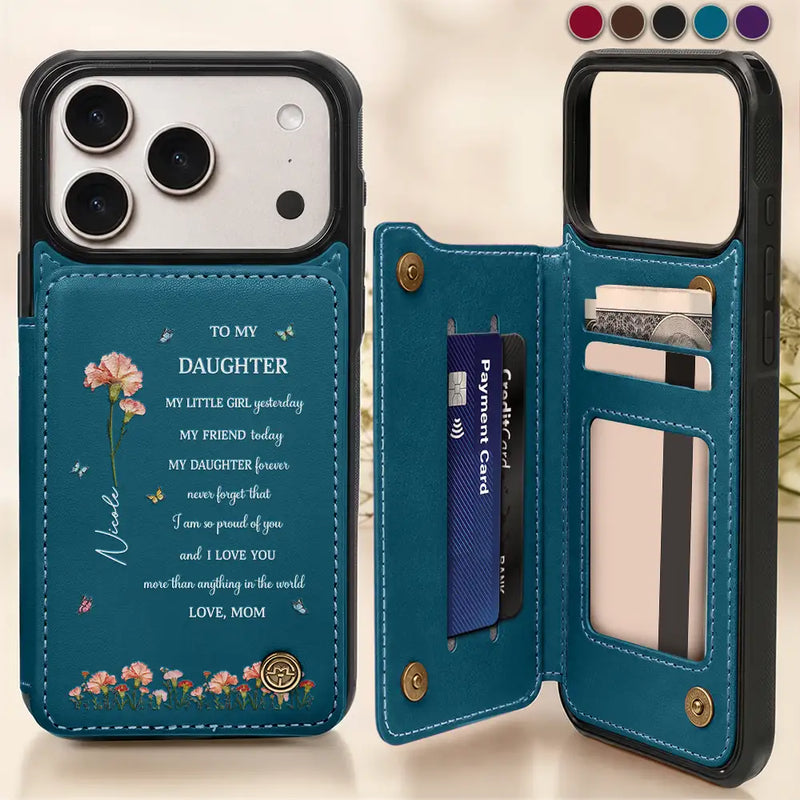 Gift For Daughter,Gift For Women,Happy,Gift For Grandkids - Faux Pressed Birth Flower My Daughter Forever - Personalized Leather Flip Wallet Phone Case