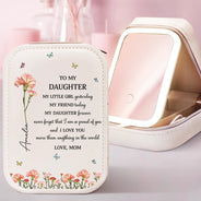 Gift For Daughter, Gift For Women, Happy, Gift For Grandkids - Faux Pressed Birth Flower My Daughter Forever - Personalized Makeup Box With LED Mirror