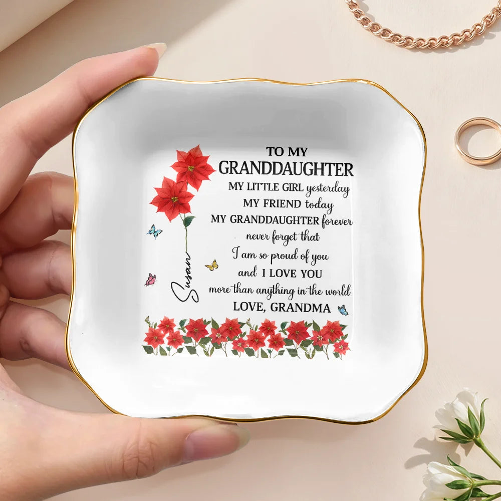 Gift For Daughter,Gift For Women,Happy,Gift For Grandkids - Faux Pressed Birth Flower My Daughter Forever - Personalized Ring Dish