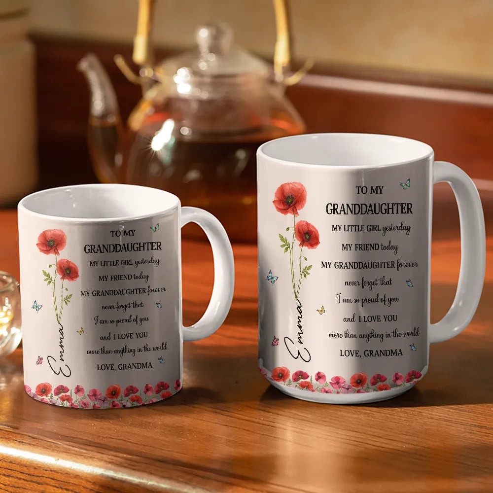 Gift For Daughter, Gift For Women, Happy, Gift For Grandkids - Faux Pressed Birth Flower My Daughter Forever - Personalized White Edge-to-Edge Mug