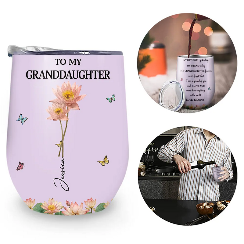 Gift For Daughter,Gift For Women,Happy,Gift For Grandkids - Faux Pressed Birth Flower My Daughter Forever - Personalized Wine Tumbler
