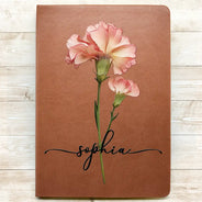 Gift For Wife,Gift For Girlfriend,Gift For Women,Gift For Yourself,Gift For Aunt,Gift For Mother,Gift For Grandma,Gift For Daughter,Gift For Sisters,Gift For Bestie,Happy - Faux Pressed Effect Birth Flower Blooming In Love - Personalized Leather Journal