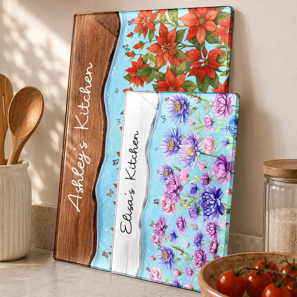 Confident, Gift For Yourself, Cooking, Gift For Women, Icon - Faux Wooden Resin Birth Flower Mom Grandma Kitchen - Personalized Cutting Board