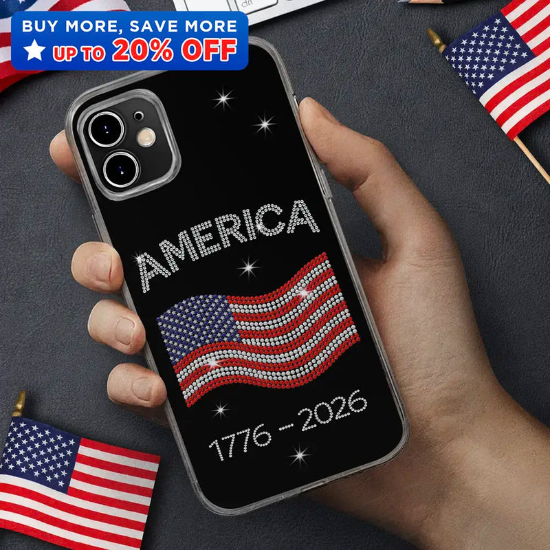 Faux Rhinestone Effect USA Stars And Stripes - Clear Phone Case