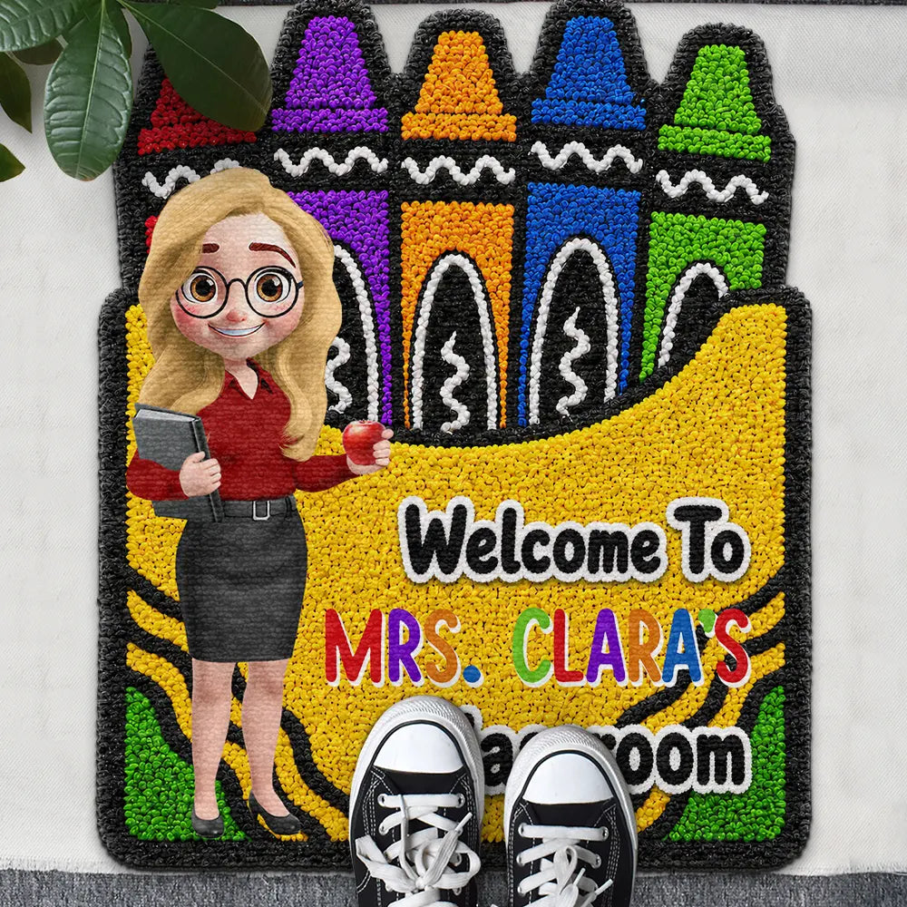 Faux Yarn Pattern Crayon Box Welcome To Classroom - Personalized Custom Shaped Doormat
