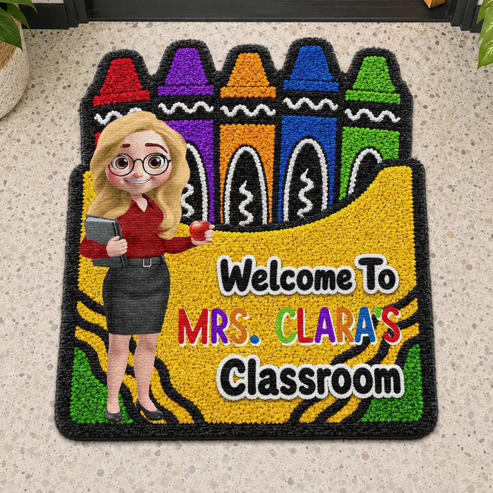 Faux Yarn Pattern Crayon Box Welcome To Classroom - Personalized Custom Shaped Doormat