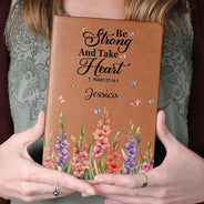 Christian,Gift For Yourself - Favorite Bible Verse With Birth Month Flower - Personalized Leather Journal