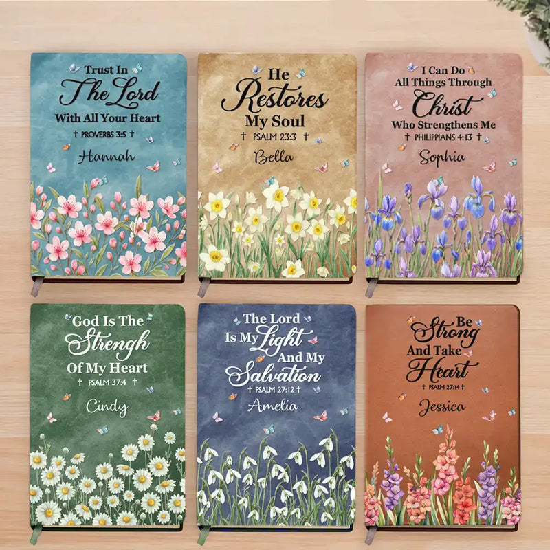 Christian,Gift For Yourself - Favorite Bible Verse With Birth Month Flower - Personalized Leather Journal